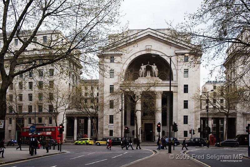 20090409_172627_D3 P1.jpg - Bush House on Aldwych Circle. Built 1935 by Irving T Bush, an American businessman.   Has housed the BBC World Service since 1940.  The inscription reads "Friendship between English-speaking People".  The statues symbolize Anglo-American friendship